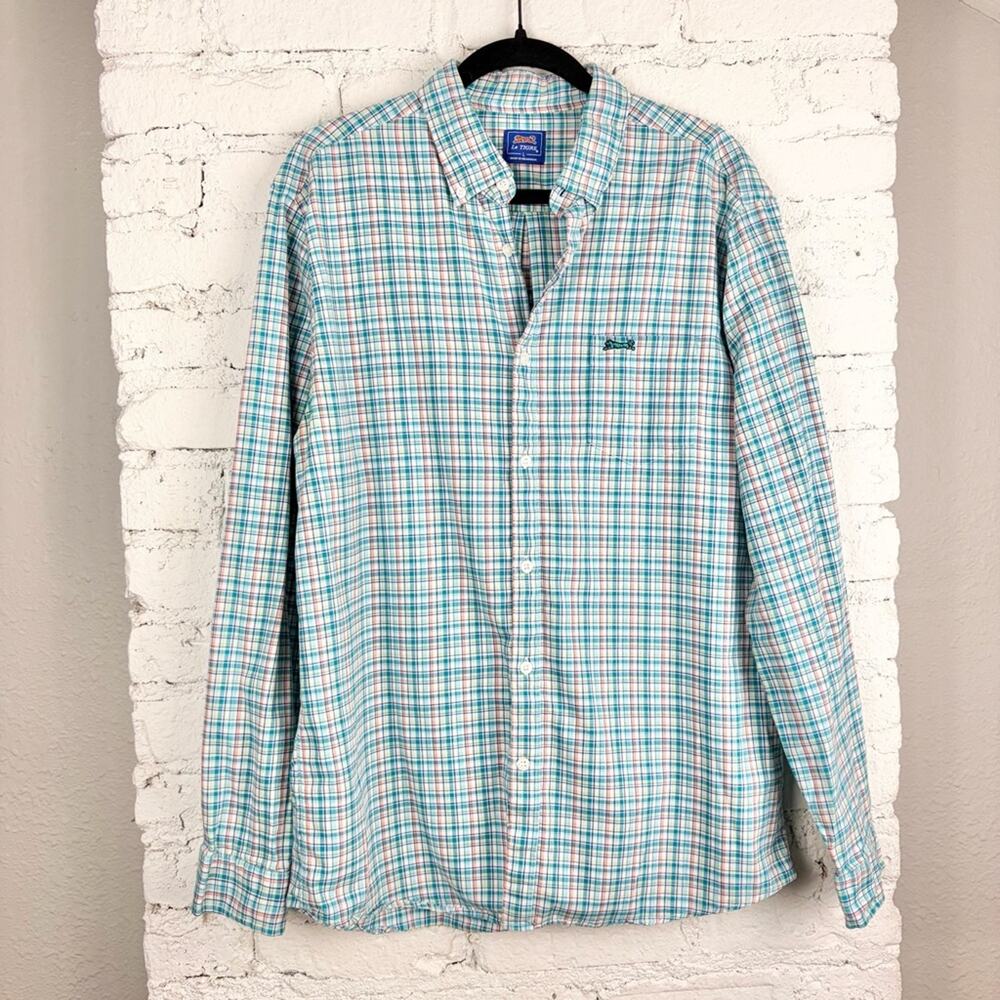 Le Tigre Blue Striped Plaid Button Down Long Sleeve Large